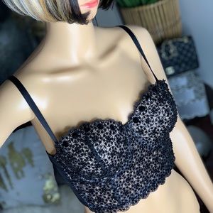 Beaded Black Bustier Bralette Lingerie Burlesque